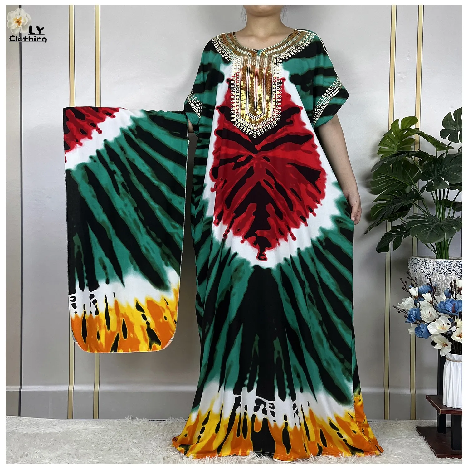 2023 New Dubai Muslim Women Short Sleeve Dresses and Headscarf African Abaya Turkey Summer Loose Dress American Islam Clothing