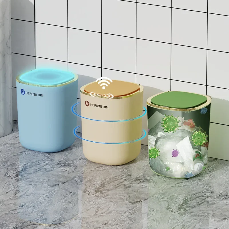 

Automatic Intelligent Garbage Can Induction Light Luxury Home Storage Bucket Bedroom Living Room Paper Basket with Cover Gifts