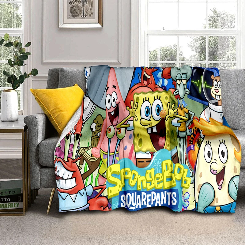 Lustige S-SpongeBob Patrick Star Cartoon-Flanelldecke, weiche, warme Überwurfdecke für Schlafzimmer, Wohnzimmer, Bett, Camping, Picknick, Kinder