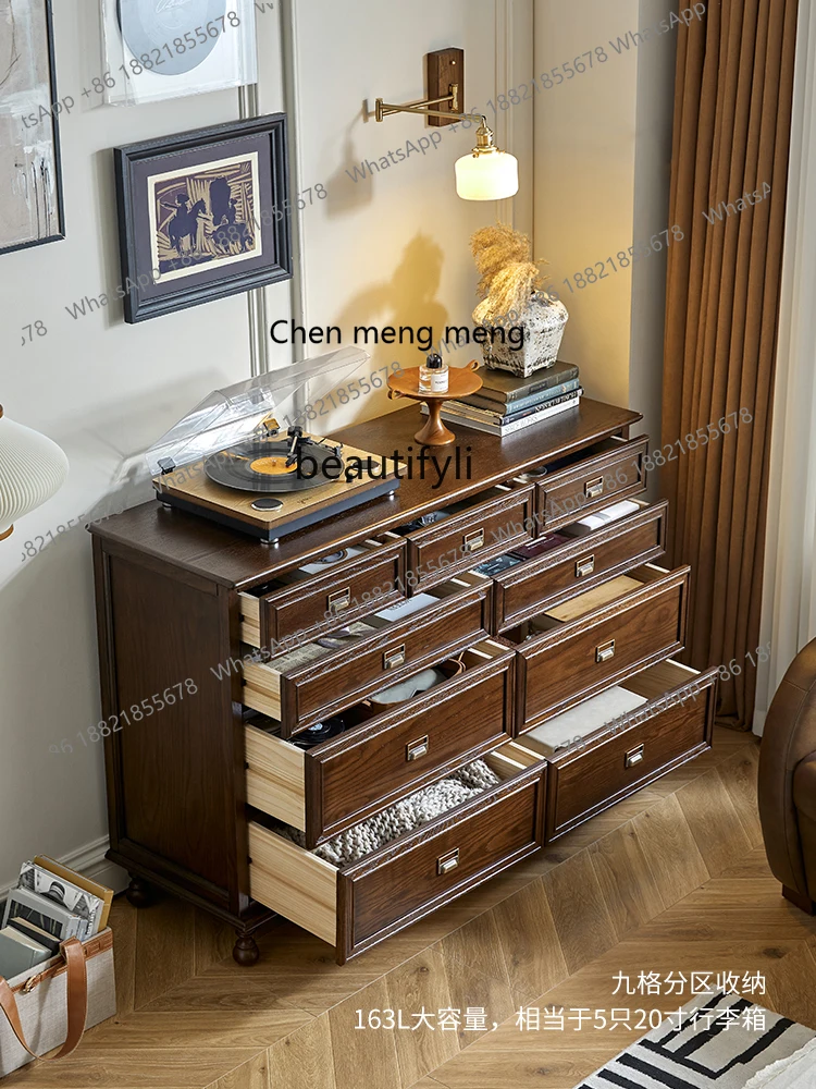 X Retro Solid Wood Nine-Drawer Cabinet Bedroom Living Room Storage Organizer Drawer Bed Tail Storage Cabinet