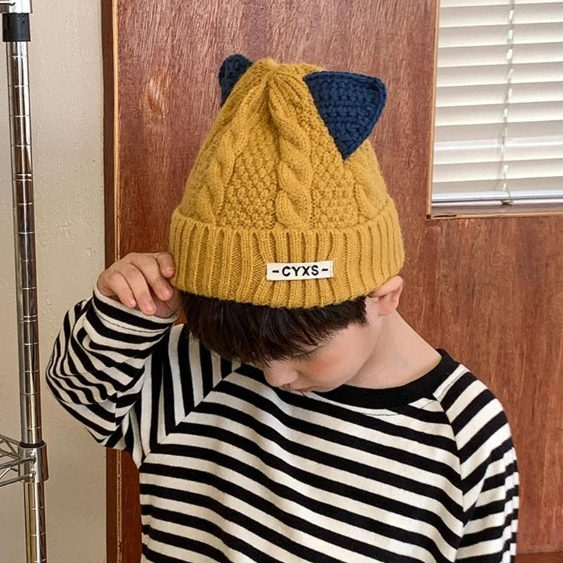 

J15U Bonnet Cap Ear Protections Winter Hat for Boy Girl Infant Newborn Crochet Hat