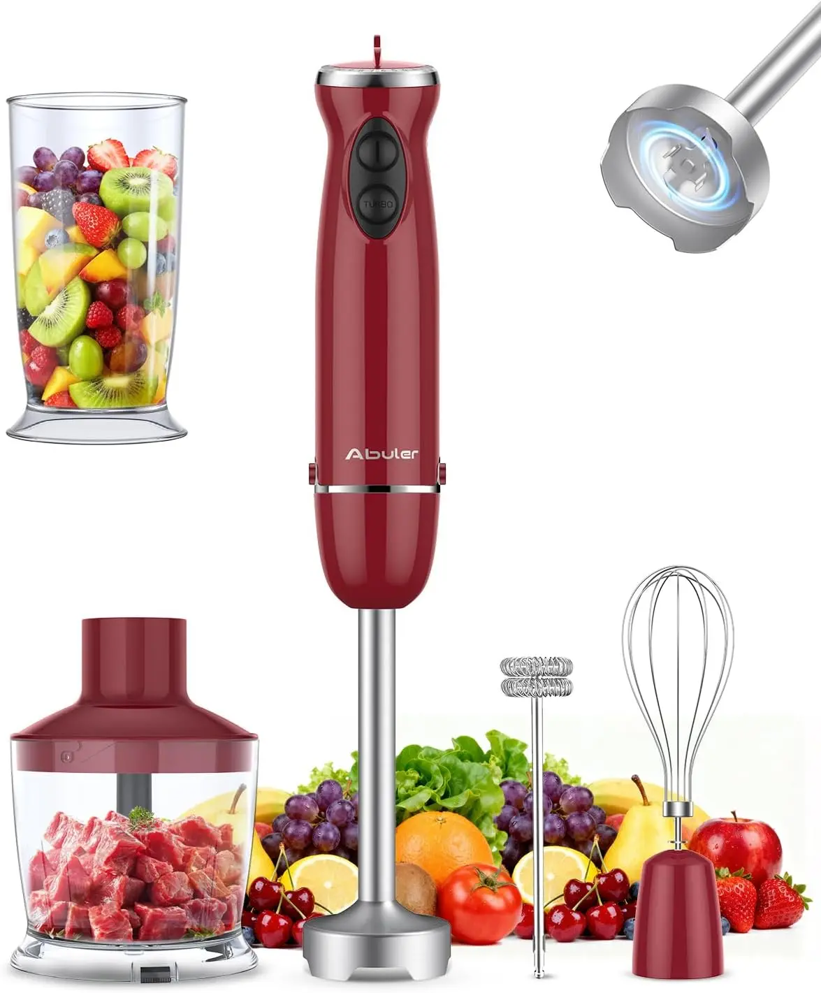 

5-in-1 Immersion Blender, 1000W Hand Mixer with 12 Speeds, 304 Stainless Steel, 600ml Beaker & 500ml Chopper, Whisk & Frother fo