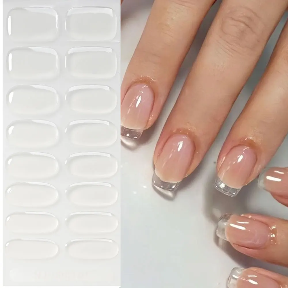 16tips Semi-cured Clear Gel Nail Polish Strips Full Cover UV/LED Gel Nail Wraps Stickers Adhesive UV Polish Strip 1PC*Nail File