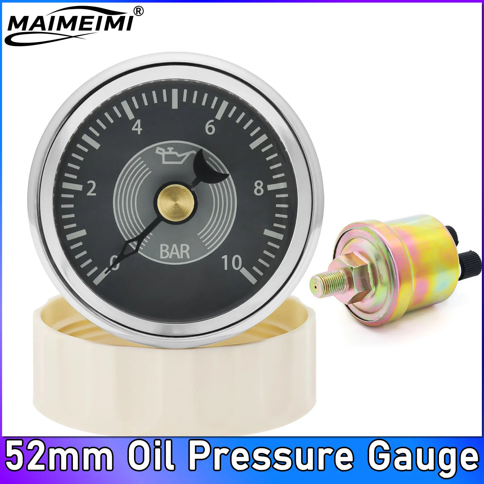 

0-10 Bar 52mm Oil Pressure Gauge Stepper Motor 12V Universal Classic Car Oil Press Meter for 12V 24V Racing Gauge