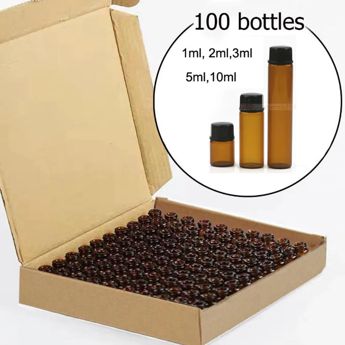 100 sztuk 1ml/2ml/3ml/5ml/10ml puste szklane butelki z reduktorem otworów na olejki eteryczne fiolki na próbki wielokrotnego napełniania Dropper Dram