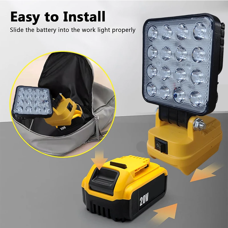 Lanterna portátil com USB para Makita Dewalt 18V 20V, lanterna LED com bateria de íon-lítio e gancho para iluminação de emergência