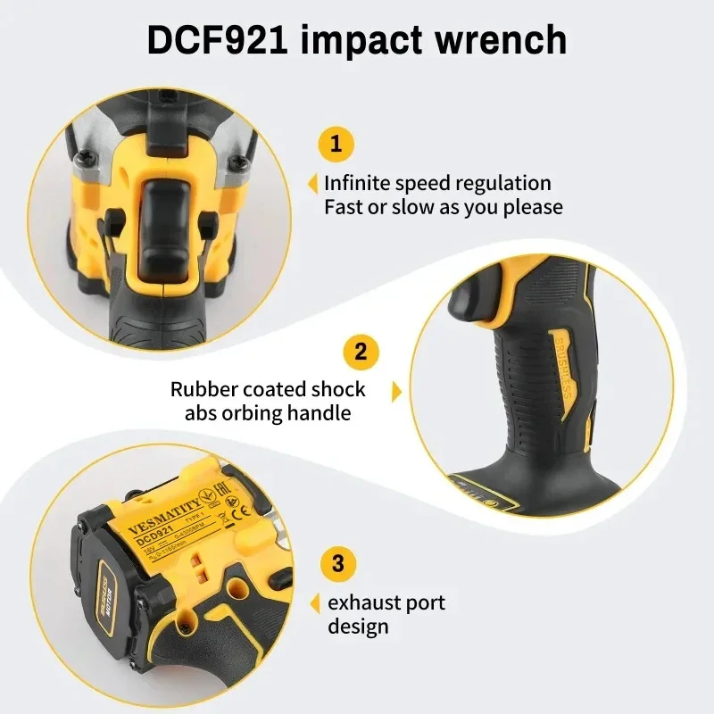 406N.m High Torque Brushless Impact Wrench DCF921 Cordless Electric Wrench LED Light Lightweight Power Tool for Car Repair