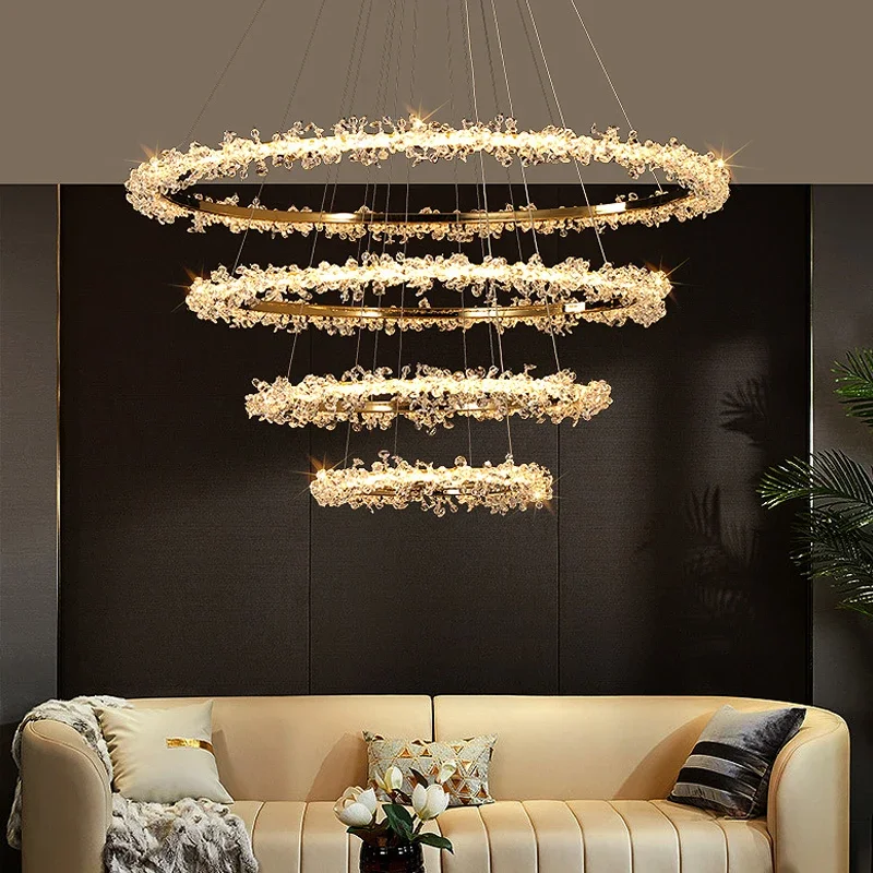 

Round golden crystal ceiling chandelier living room dining hall indoor lighting modern light luxury luxury LED chandelier