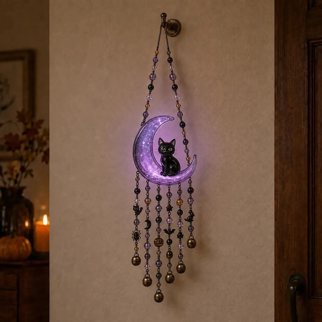 Metal Bell Hanging Decoration Glowing Beaded Hanging Ornament Retro Halloween Decoration Eco-Friendly Holiday Hanging Decoration