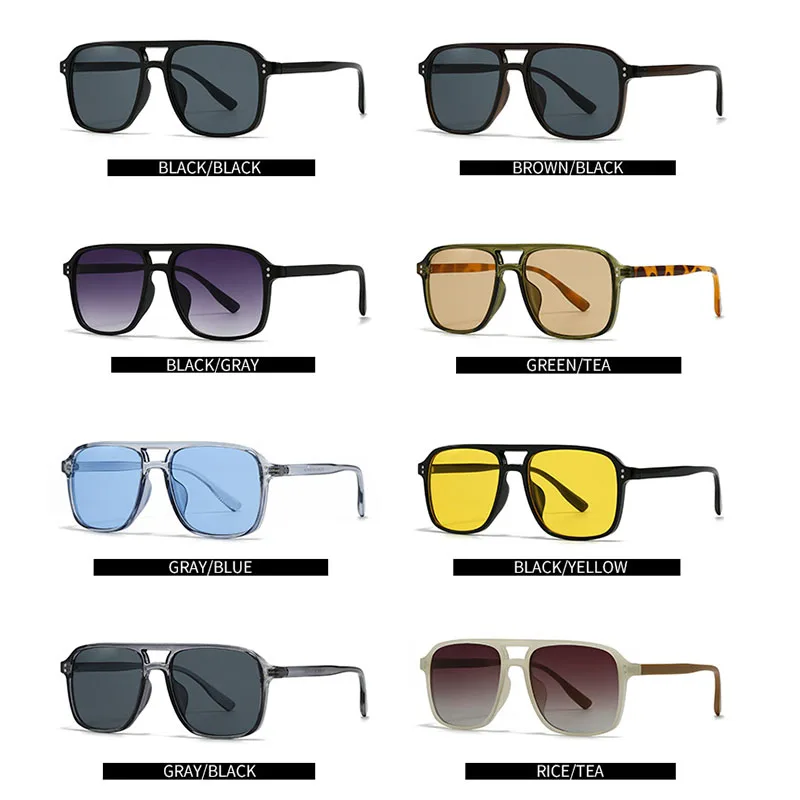 Vintage INS Fashion Double Bridges Oversized Square Rivets Women Sunglasses Retro Men Gradient Shades UV400 Travel Sun Glasses image 5