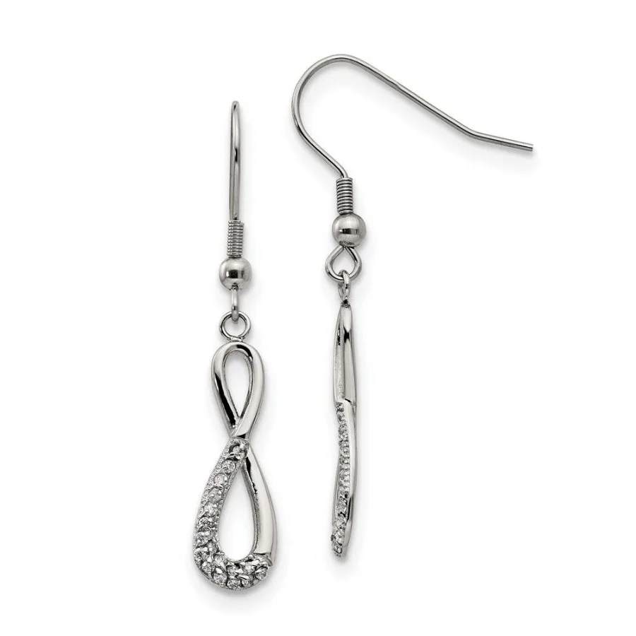 

Chisel Stainless Steel Polished with CZ Infinity Dangle Shepherd Hook Earrings