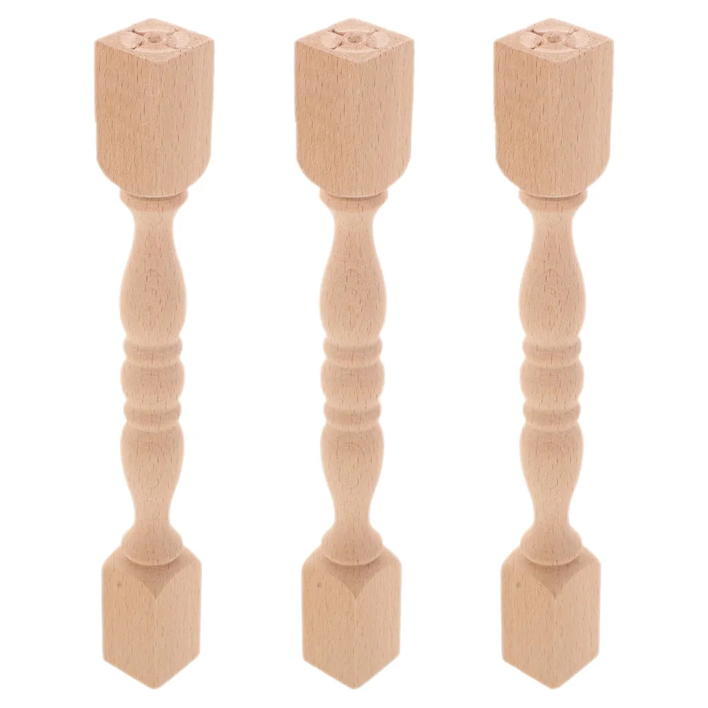 3Pcs Hardwood Round Finials Classic Wooden Bed Post Staircase Curtain Rod Decorative Finials Unfinished Wood Craft Balusters