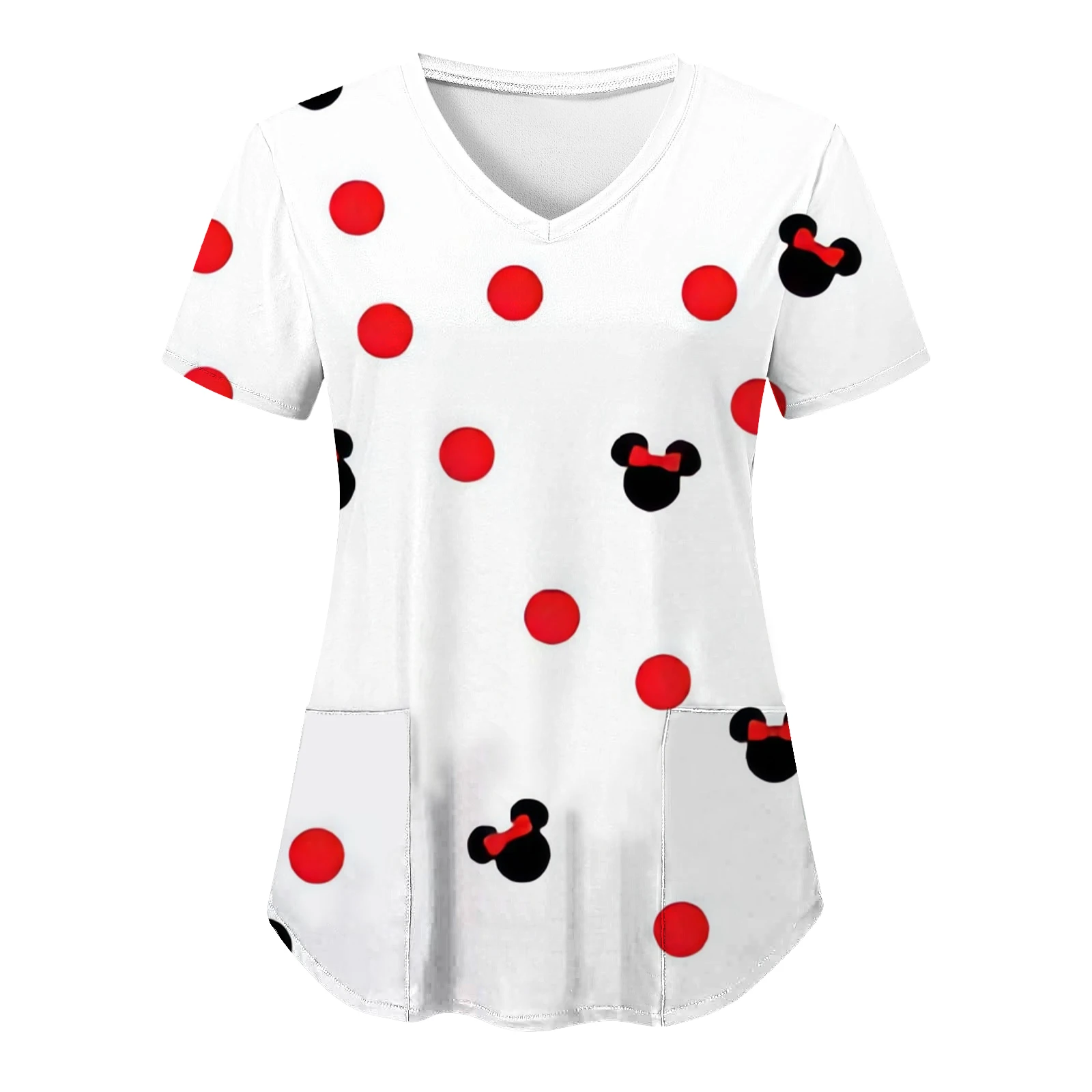 T-shirt Minnie Mouse Y-Disney pour femme, haut avec poche, t-shirt d'hôpital, uniforme d'infirmière d'été, vêtements pour femmes