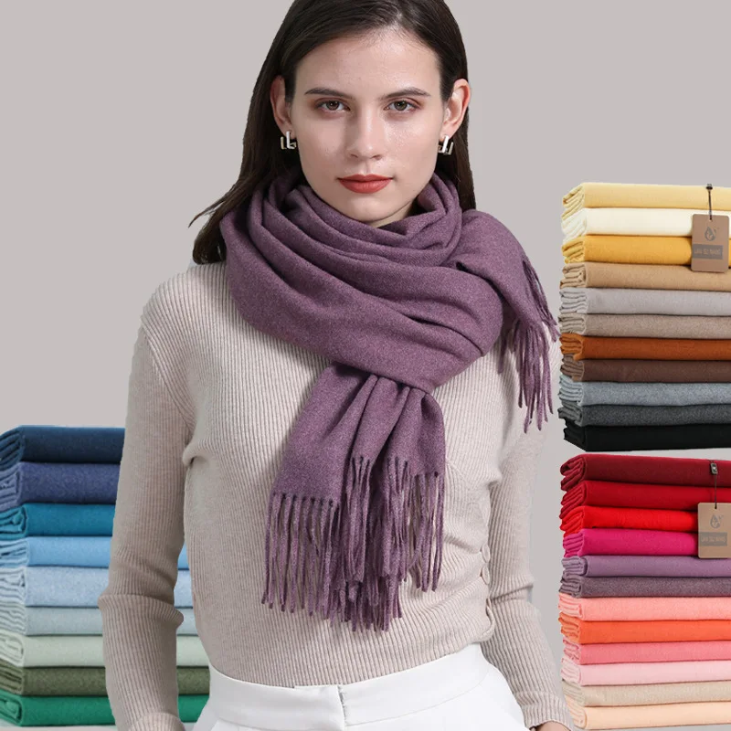 2022 Winter Cashmere Scarf Women Thick Warm Pashmina Shawls Wraps Solid Color Tassel Lady Blanket Echarpe Bufanda Hijab