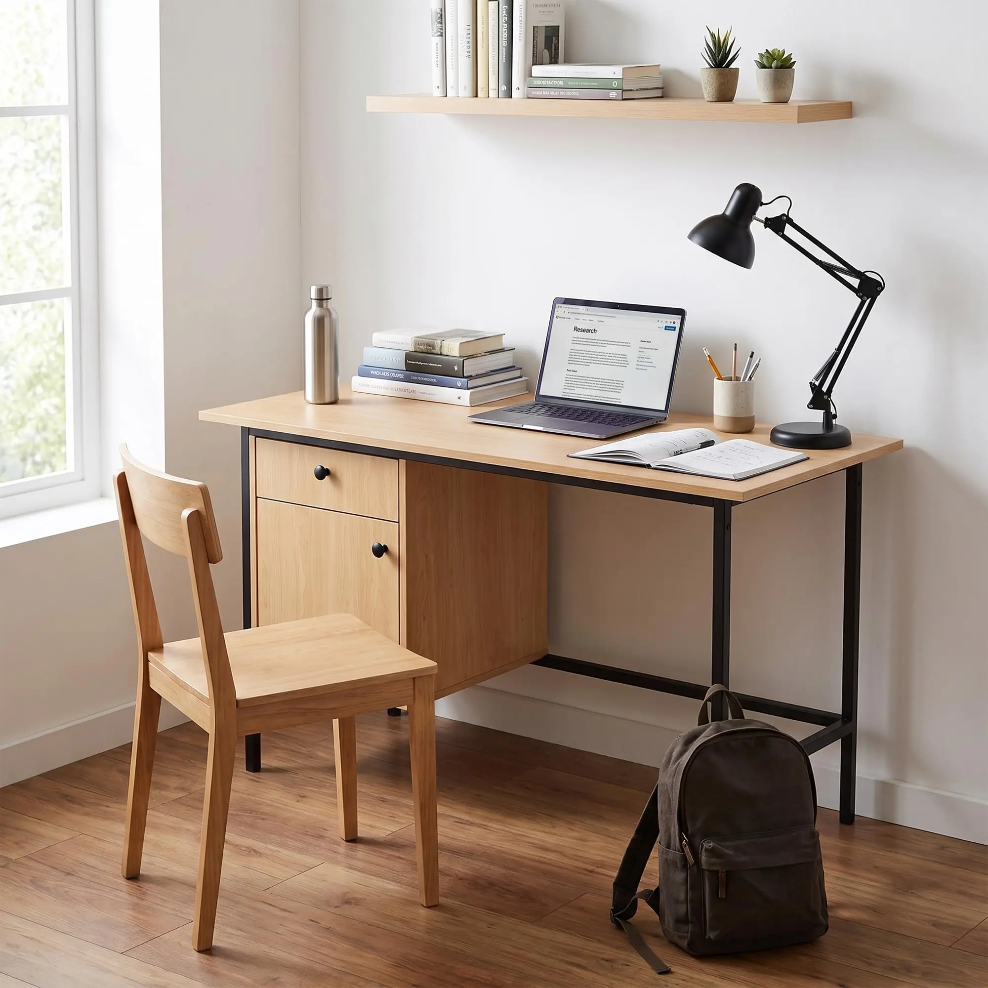 47 Inch Computer Desk With Drawer And Door Cabinet, Modern Writing Study Table With Storage For Home Office Bedroom Small Spaces