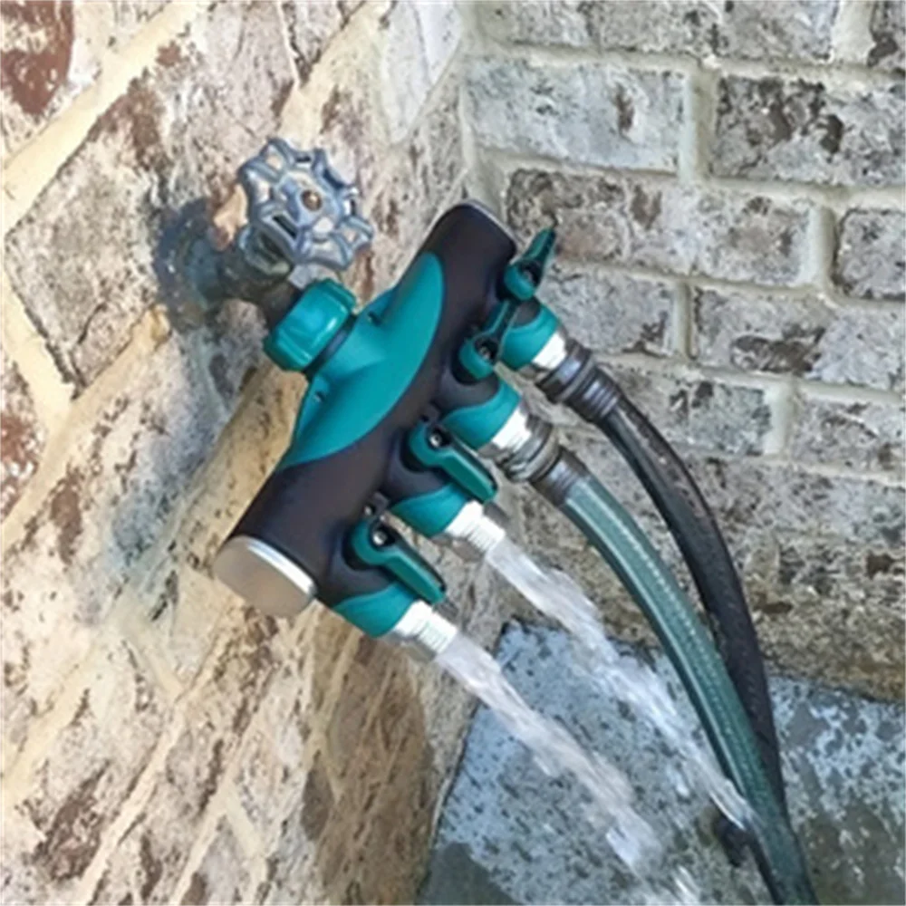 New 4-way Garden Distributor with Hose Connector with Shut-off Valve, Used for Outdoor Faucet Water-saving Watering Connector