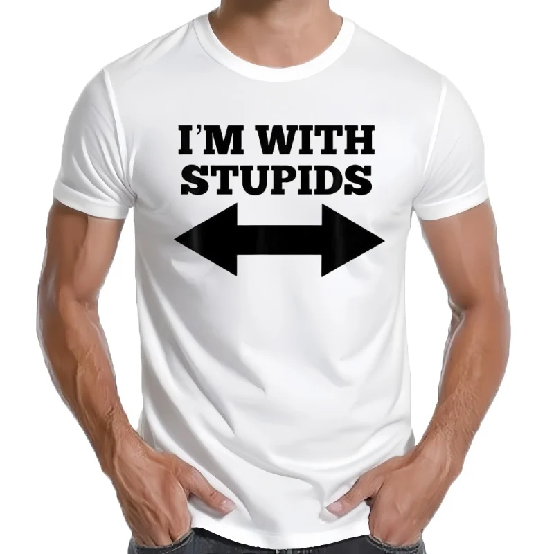 NEW I'm With Stupids And Arrow Pointing Left And Unisex Funny T-Shirt USA Tee