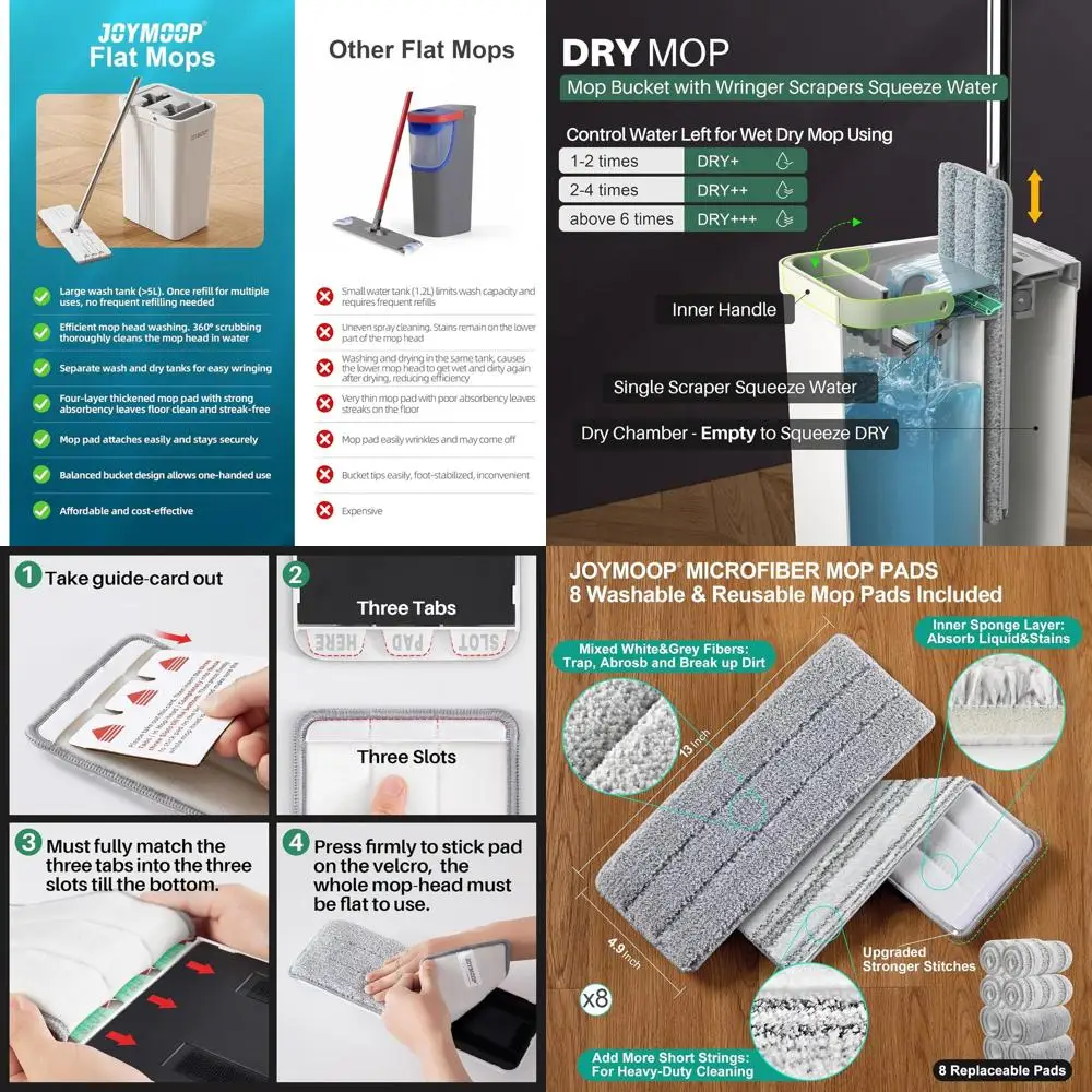 

Набор для уборки Joymoop: универсальная швабра из микрофибры с ведром и отжимным устройством для эффективной уборки полов и стен.