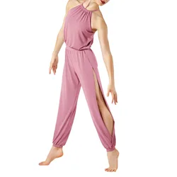 loose camisole sleeveless dance jumpsuit sexy split Straight neck women ballroom dance bodysuit moder lyrcal ballet dance oufits