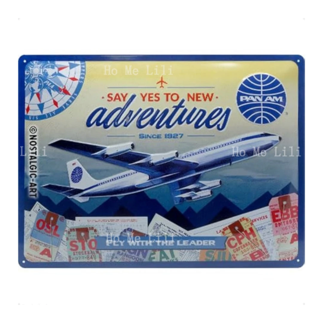 New Adventures Nostalgic Art Retro Tin Sign Pan Am For Travel Addicts Metal Plaque Vintage Design For Wall Decoration