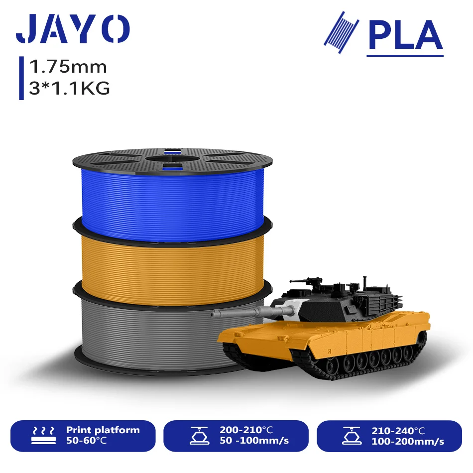 JAYO 3D PLA Druckerfilament 1,75mm Ungiftig & Blasenfrei PLA-Kunststoff als 3D-Druckfilament für 99% der 3D FDM Drucker & Stifte 1,1KG/Rolle*3