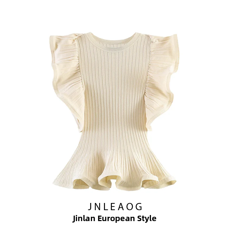 

JNLEAOG Summer New Women's Fashionable Knitted Top with Wave 0014027 712 Casual Polyester Fiber Full Sleeve Crew Neck