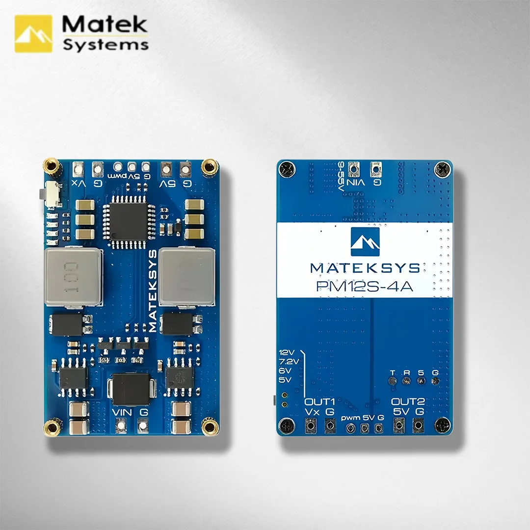 

Модуль питания MATEK MATEKSYS PM12S-4A 3-14S 9-55В DC IN с управлением PWM для радиоуправляемых самолетов/вертолетов/квадрокоптеров