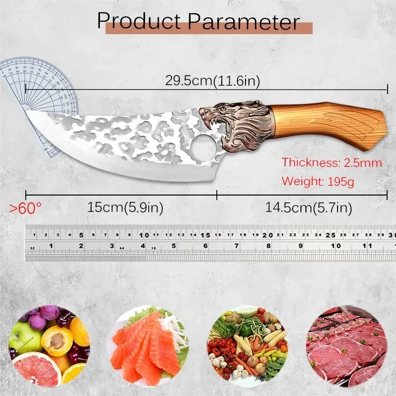 스테인레스 스틸 단조 뼈 칼, 주방 요리사 수제 낚시 칼, 고기 식칼, 돼지 양 스키닝 나이프, 요리 도구