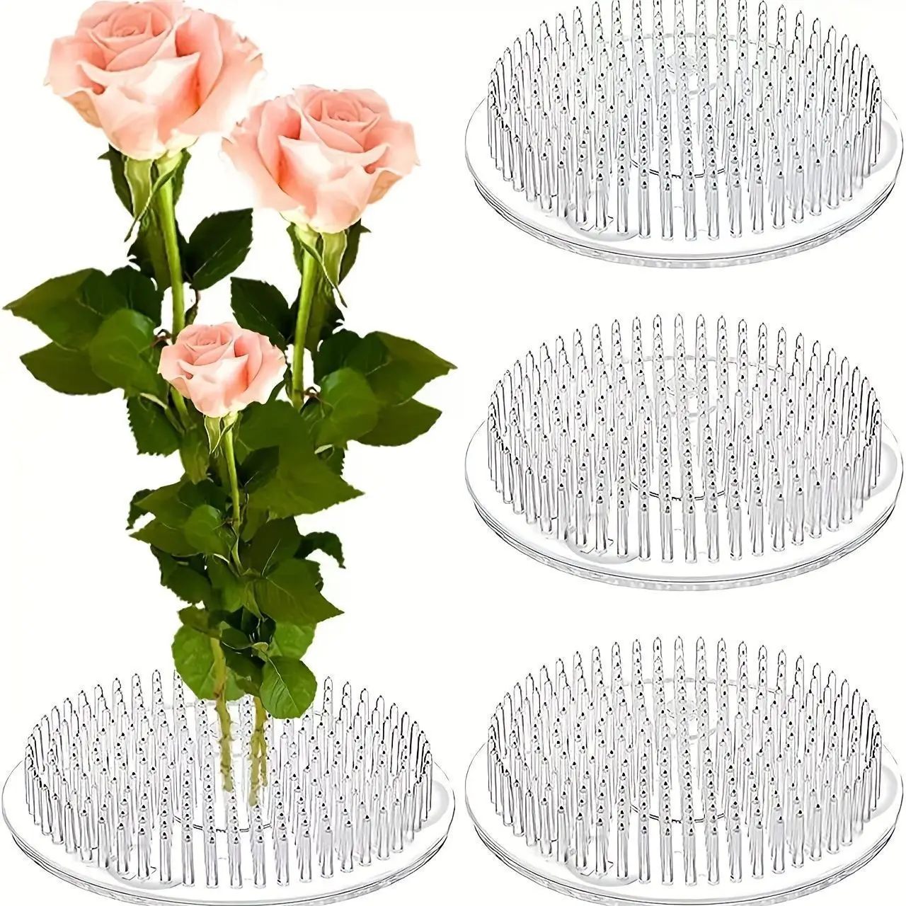 Round Ikebana Stem Holder Suction Cup Transparent Flower Arrangement Base Flower Fixing Bracket Vases Floral Fixed Base Holder