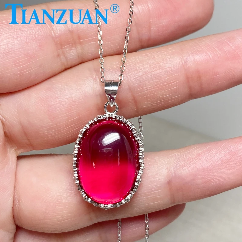 oval shape cabohon red ruby main stone 925 silver Fashion 23ct 14*19mm oval shape Artificial ruby Jewelry for Pendant Necklace