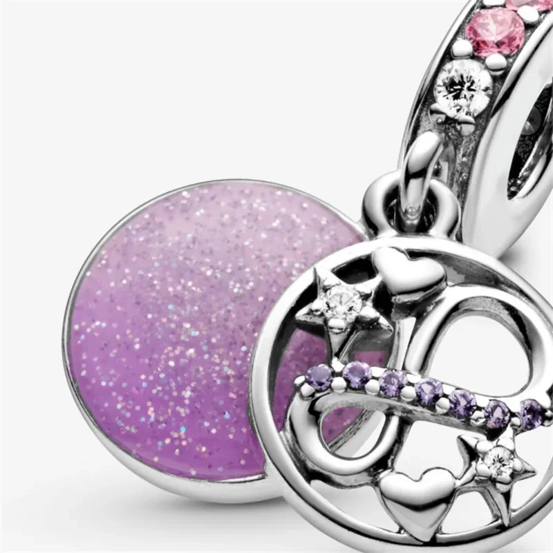 Bead Fit Pandora Original Bracelet Purple Series 925 Sterling Silver Jewelry Flower Round Heart Charm Pendant Women Gift DIY