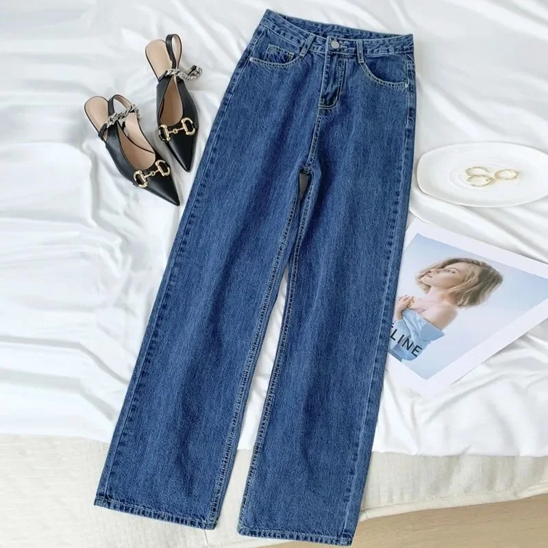 

Blue Straight Jeans for Women Early Autumn Autumn 2025 New High Waist Slimming Loose Drooping Wide-Leg Pants
