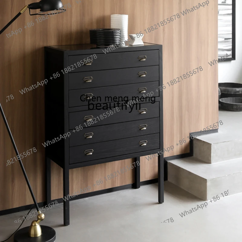 

Modern Minimalist Designer Nordic Retro Style Solid Wood Ash Six Commode Black Cabinet