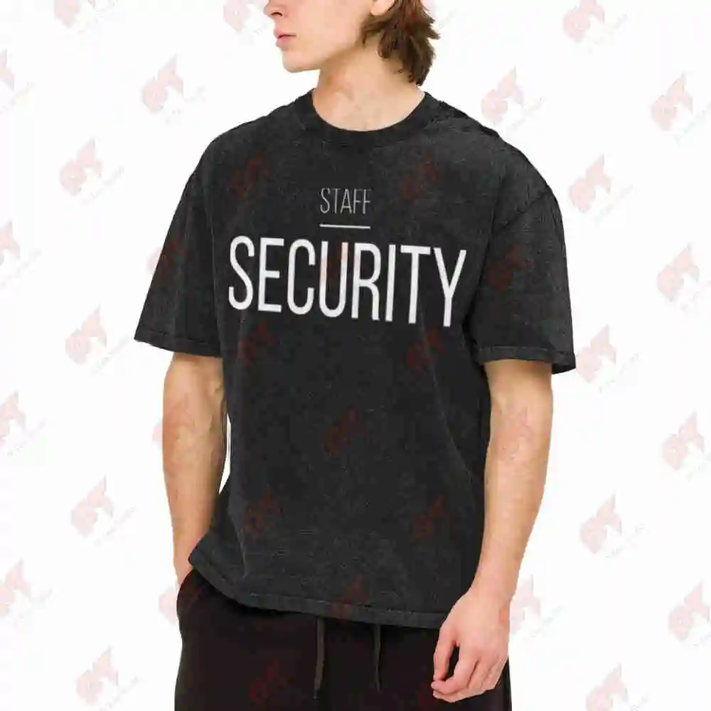 Security Staff Uniform Back Vintage Washed Tee Pure Cotton T-Shirt