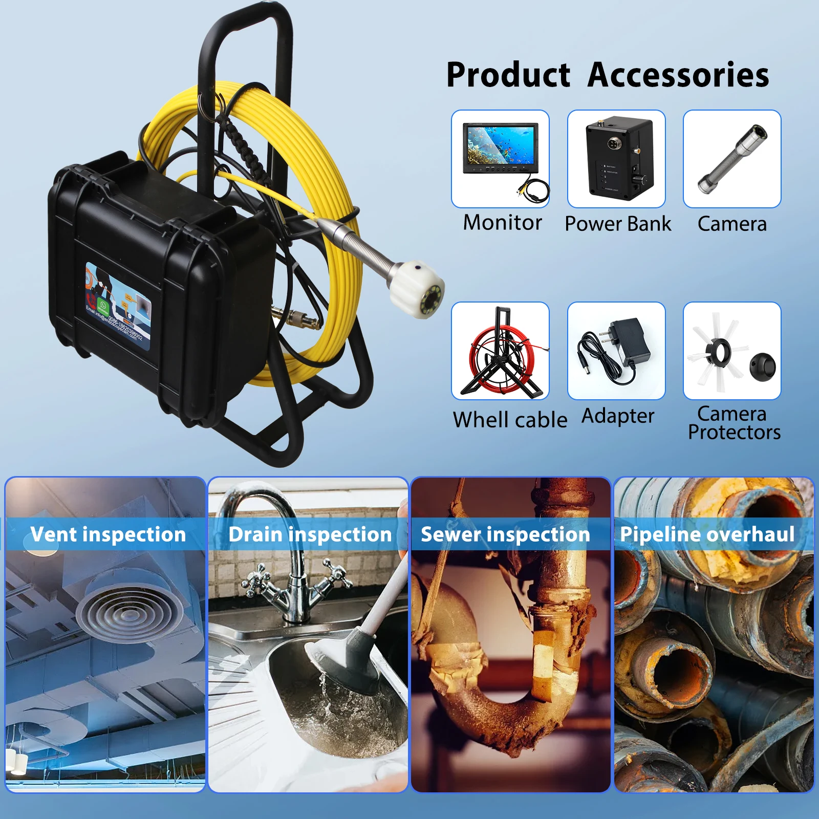 7" LCD DVR Plumbing Camera Sewer Snake camera kit with 23mm 1080P 512hz locator camera kit