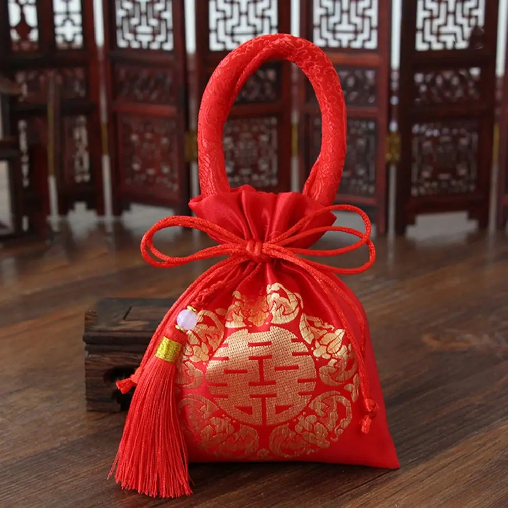 Chinese Style Red Wedding Chinese Knot With Tassels Party Supplies Package Bag Candy Bag Handle Bag Wedding-favor Gift