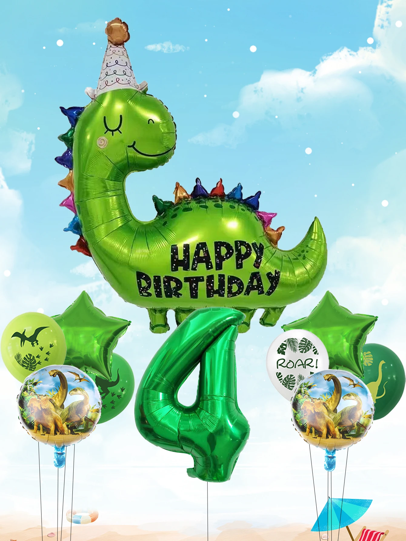 1set Happy Birthday Dinosaur Number Star Foil Balloons with Jurassic Theme Latex Balloon Children's Birthday Party Decorations