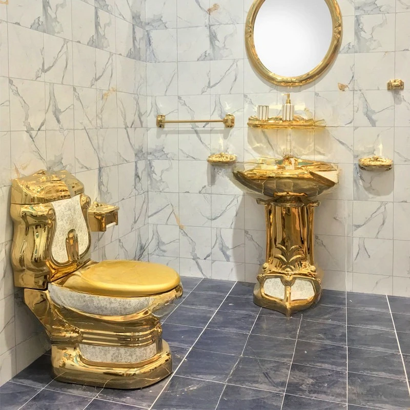 Electroplated gold ceramic toilet column basin high-end villa personality integral bathroom toilet split column