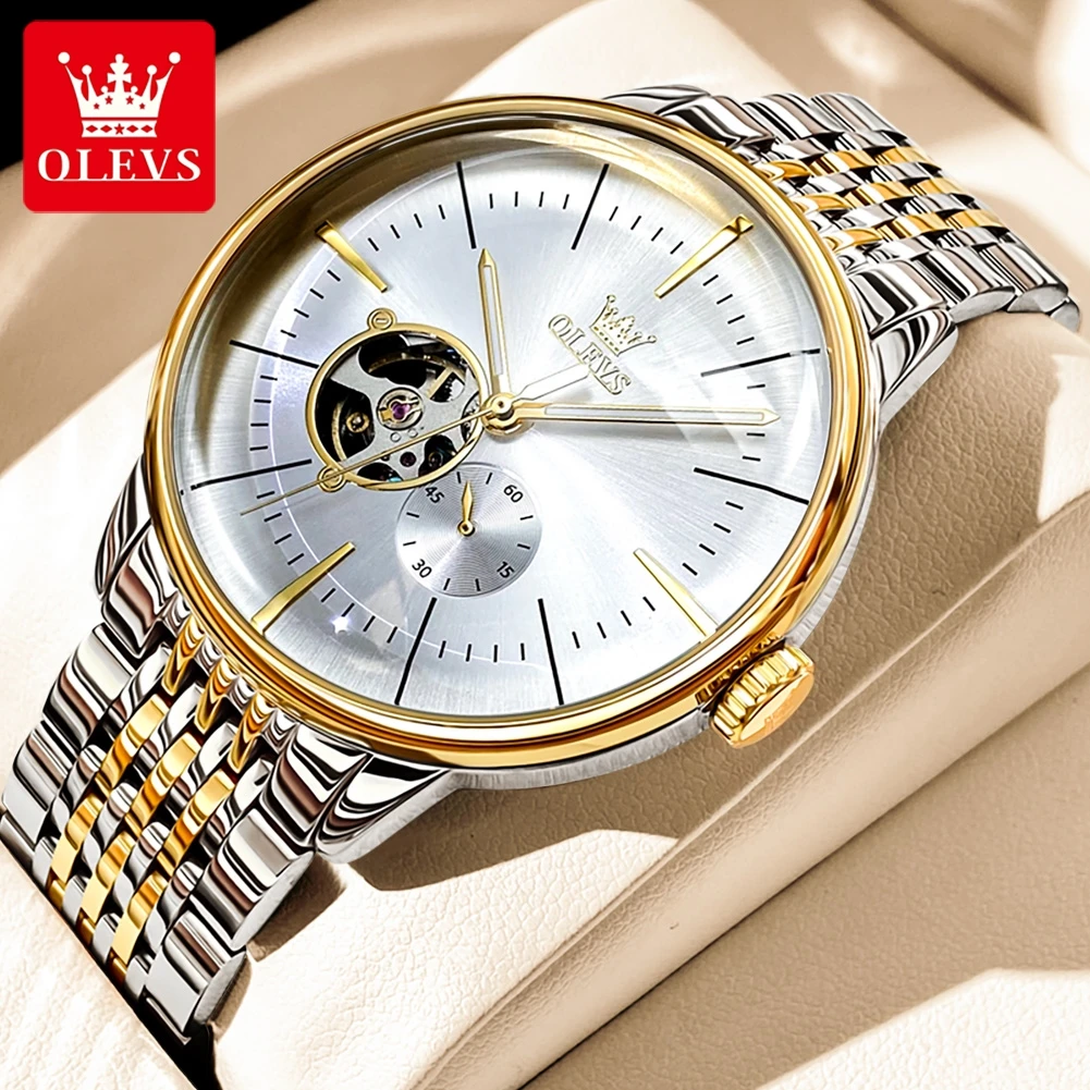 OLEVS Men's Watches Minimalist Business Original Automatic Mechanical Watch for Man Curved Mirror Waterproof Luminous Fashion