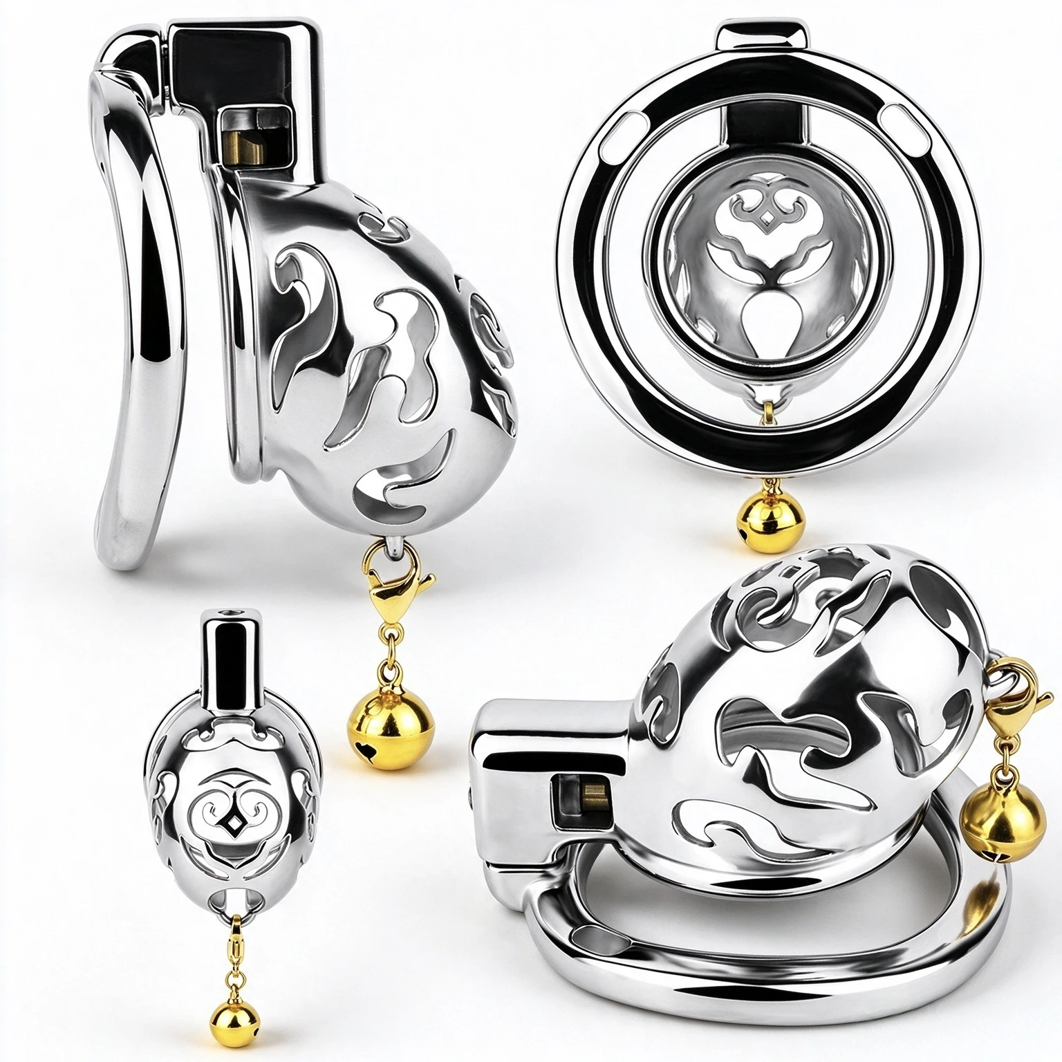 ORALSX YunLing Lock Cock Stainless Steel Hollow Chastity Cage Aluminum Alloy Curve Penis Ring Bell Safe BDSM Adult Sex Toys - view 2