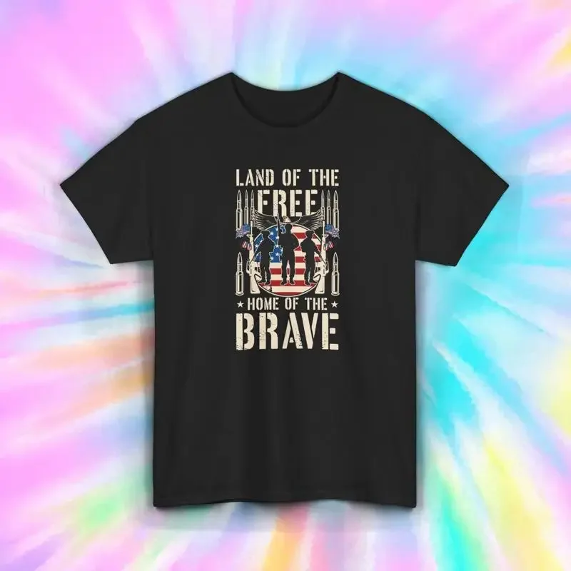 Land Of The Free T Shirt Patriotic Brave Soldier Veteran America S 5Xl