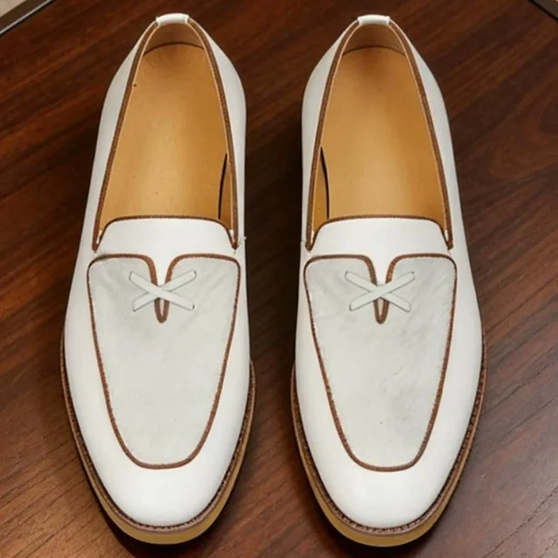 Elegant Simple Style Men's White Loafers Cow Leather Slip-on Business Casual Shoes Fashion Cowhide Lining And Pad Dress Shoes
