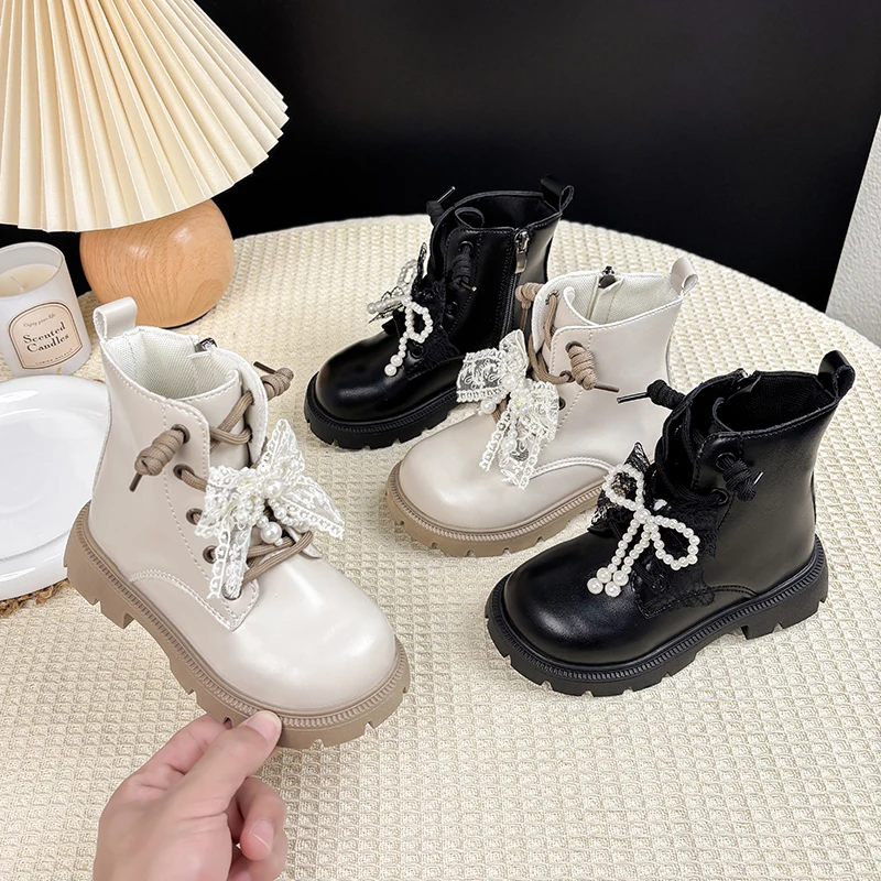 

Детские ботильоны на платформе, милые модные кожаные ботинки в стиле Лолиты для девочек, элегантные детские подиумные короткие сапоги с бантом