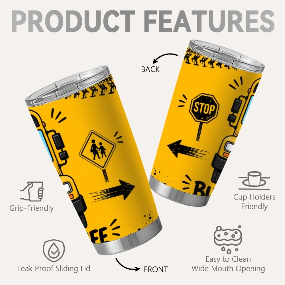 Bus Driver Life Vacuum Flasks 20oz Stainless Steel Tumbler with 2 Lids & Reusable Straw Vacuum Insulated Travel Mug