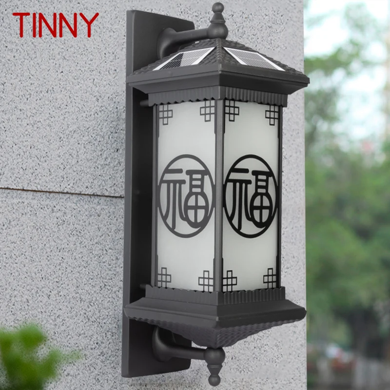 TINNY-lámpara Solar de pared para exteriores, negro candelabro creativo, luces LED impermeables IP65 para casa, Villa, balcón y patio