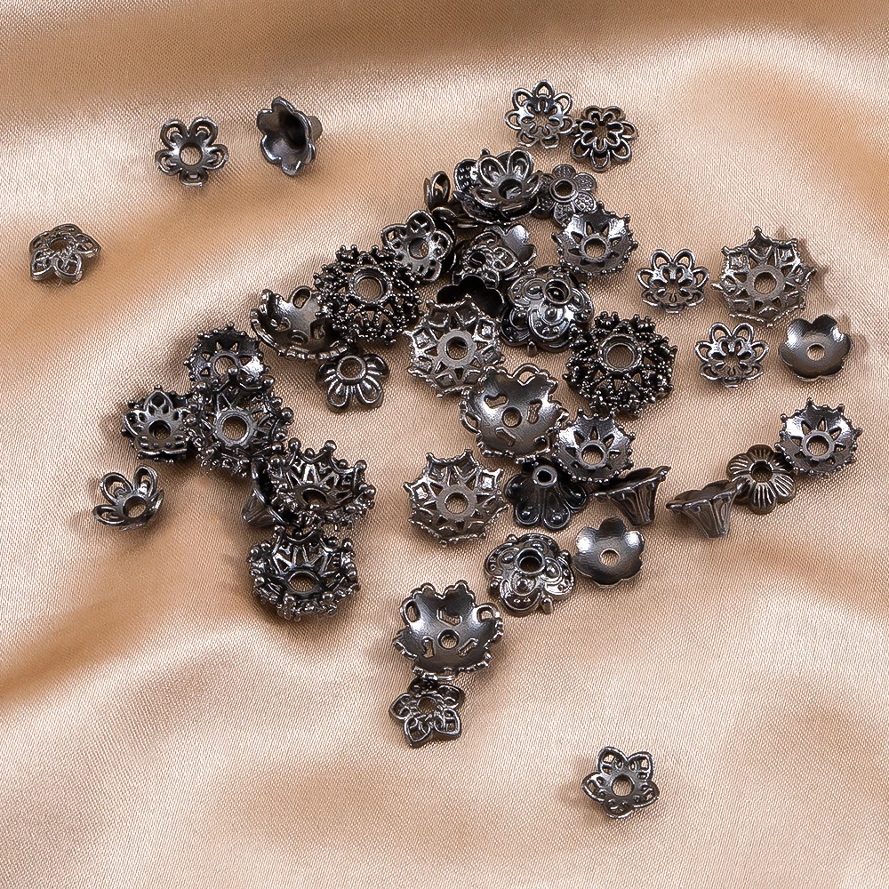 

10pcs Alloy Gun Black Flower Cap Spacer Beads Loose Spacer Beads For Bracelet Necklace DIY Jewelry Making Accessories Wholesale