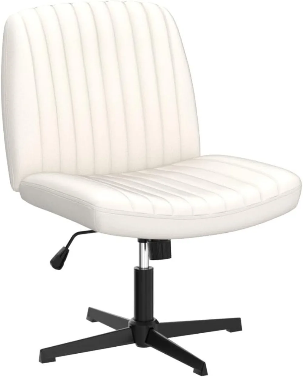 Silla de oficina con patas cruzadas, asiento de escritorio ancho sin brazos, sin ruedas, moderna, giratoria, tocador de cuero ajustable