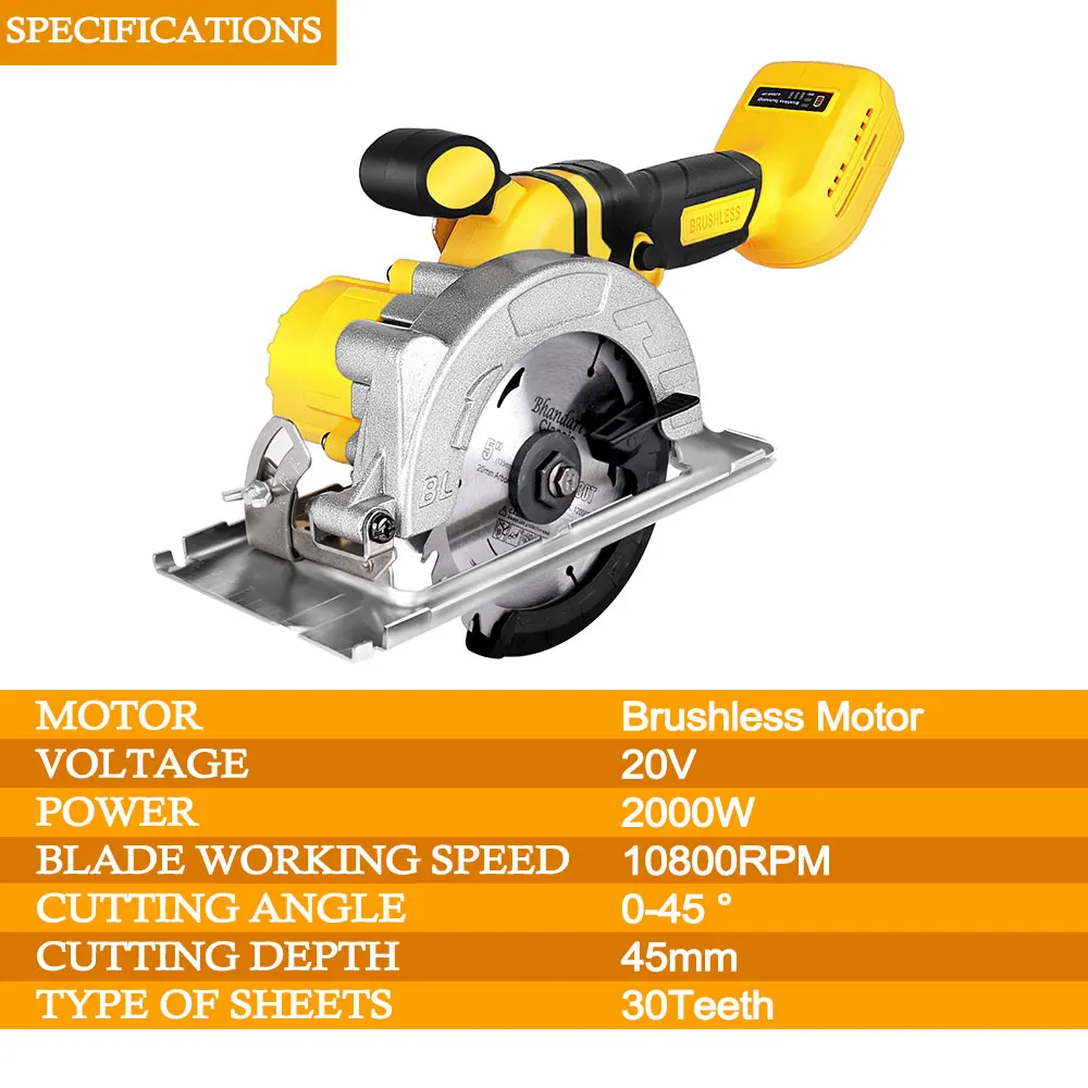 2000W 125mm 10800RPM Brushless Electric Circular Saw  Multifunctional Cutting Machine Woodworking Tool For Makita 18V Battery