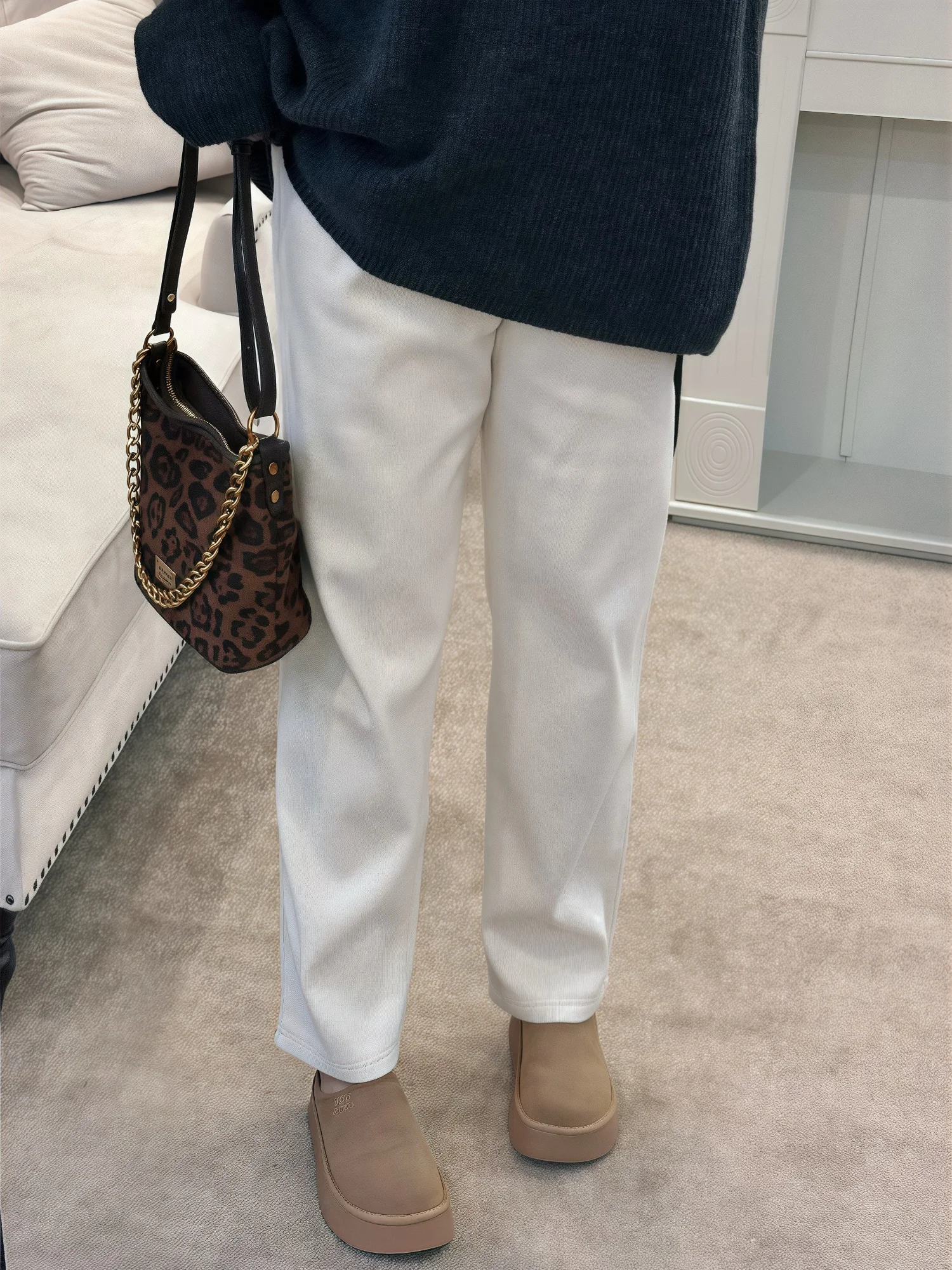 

Прямые повседневные брюки с высокой талией на подкладке для женщин больших размеров, модные универсальные удобные зимние брюки