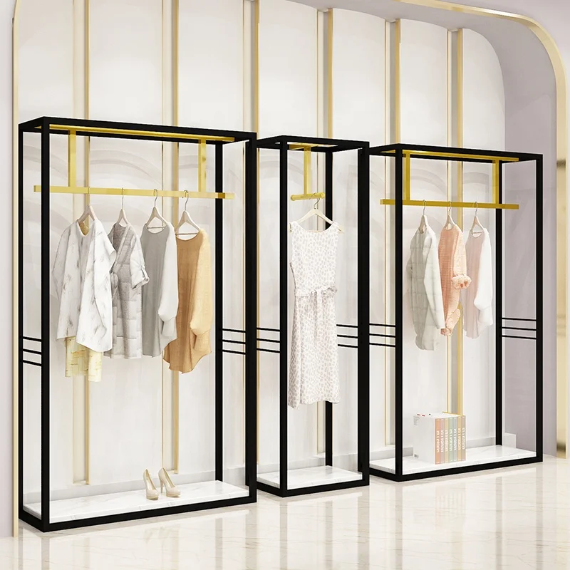 New Arrival Floor Standing Clothing Rack Hanging Metal Garment Rack Retail Display Clothes Rack with Shelves